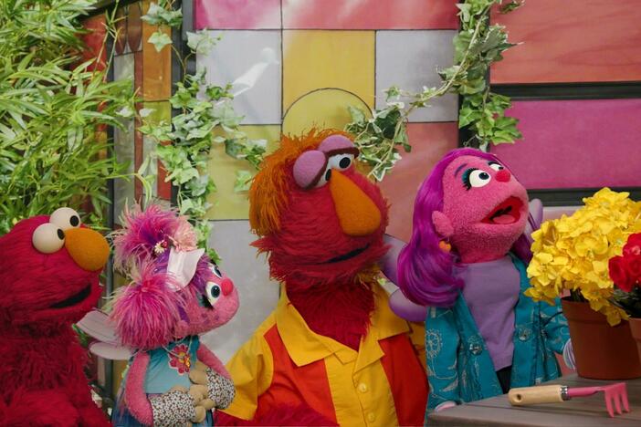 Elmo and his daddy and Abby and her mommy teach kids about their feelings.