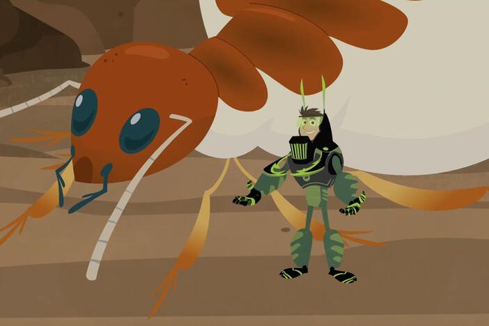 Chris finds Aviva and Koki inside the mother termite's lair.