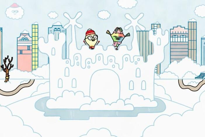 Windy and Watt built a towering fort during the City Island snow day.