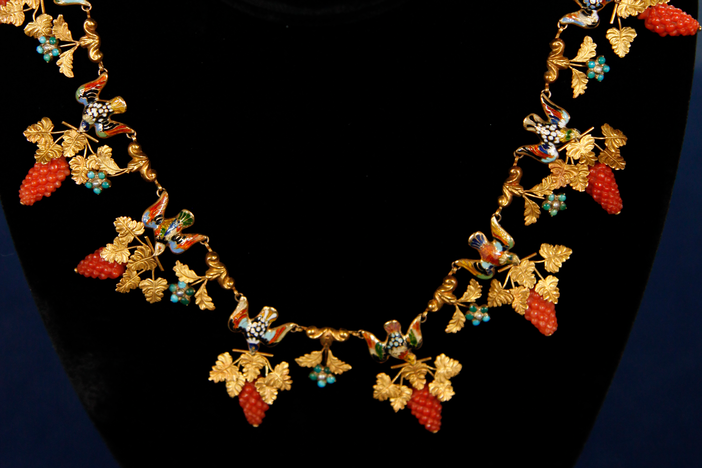 Appraisal: Victorian Enamel, Coral, Turquoise & Pearl Necklace, ca. 1855, in San Jose.