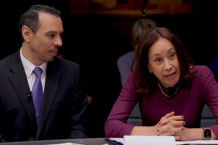 A scene from BREAKING the DEADLOCK explores the courts’ role in checking presidential power.