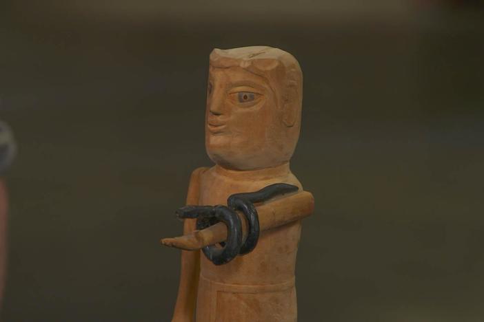 Appraisal: Edgar Tolson Wooden Adam & Snake Carving, ca. 1975