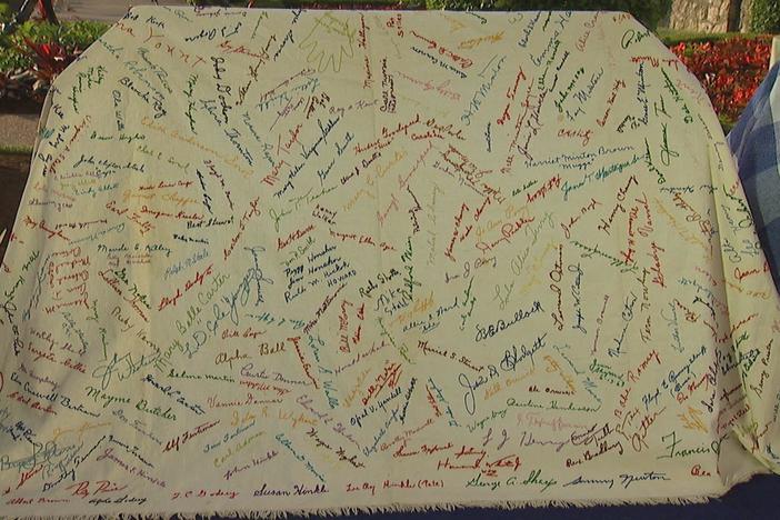 Appraisal: Embroidered Autographs Tablecloth, ca. 1960