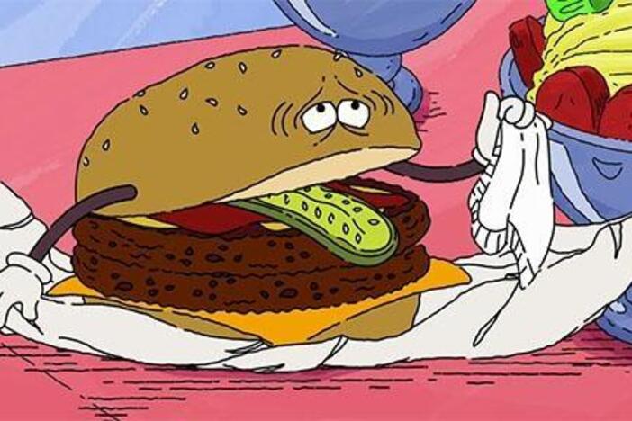 Francine is craving meat, and the talking hamburger in front of her isn't helping matters!