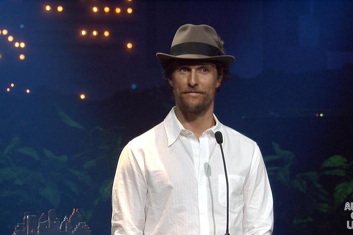 Matthew McConaughey inducts Willie Nelson into the Austin City Limits Hall of Fame.
