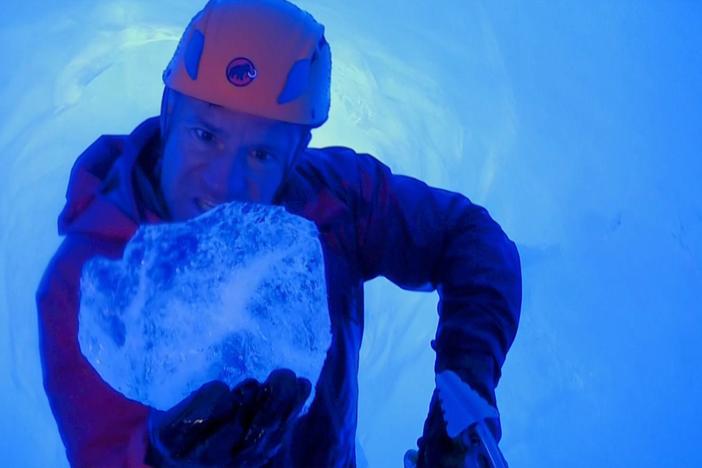 On-air correspondent Steve Backshall climbs into the heart of a moulin.