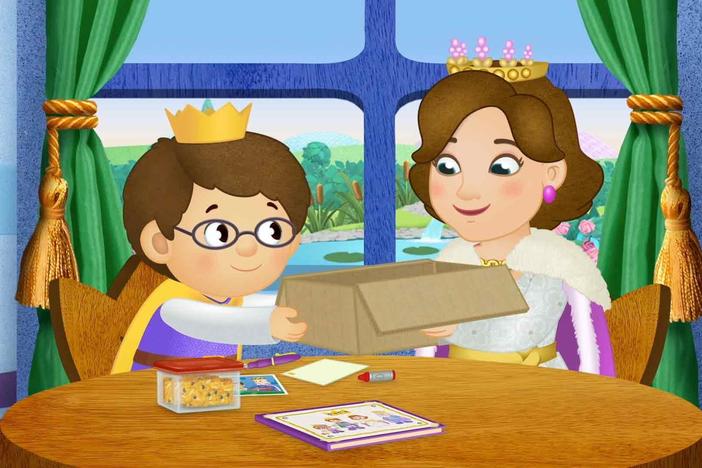 Prince Wednesday and Queen Sara make a care package to send to Prince Tuesday at college.