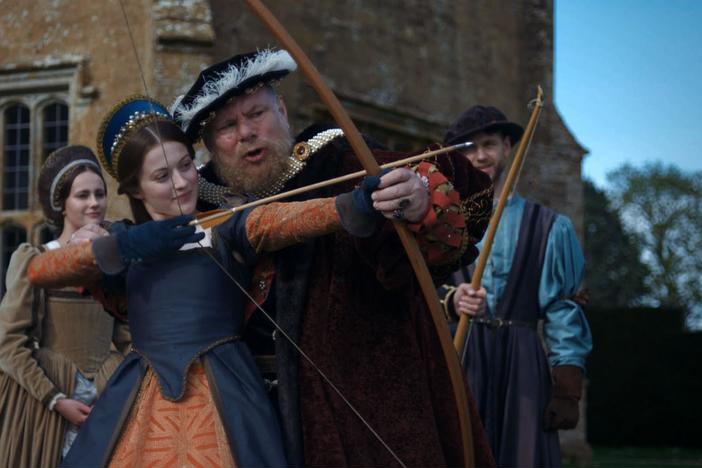 Anne of Cleves watches as Henry VIII flirts with another young woman, Catherine Howard.
