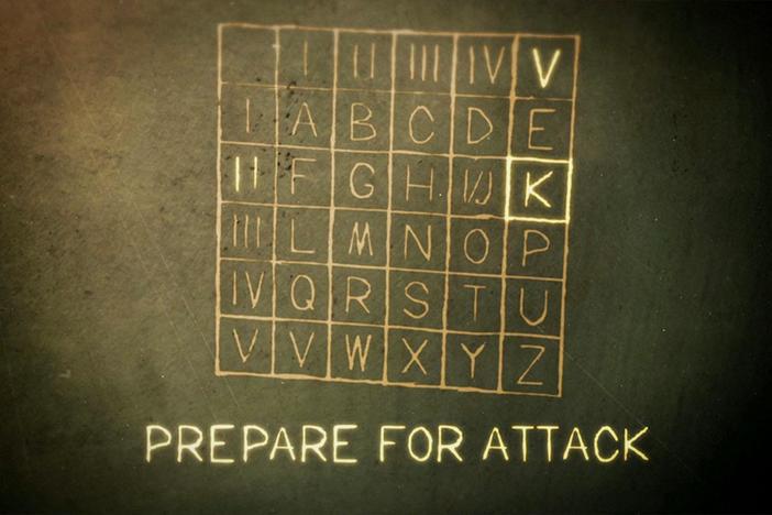 Polybius invents a code so words can be exchanged between battalions freely.