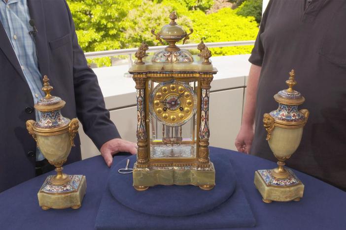 Appraisal: French Crystal Regulator Clock Garniture Set, ca. 1890