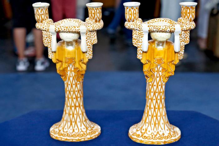 Appraisal: Wiener Keramik Lamp Bases or Candlesticks, from Anaheim Hour 3.