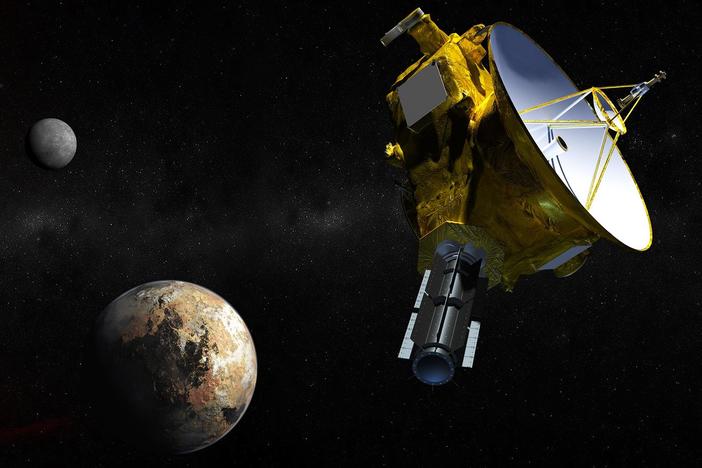Watch as the New Horizons spacecraft captures our first clear view of Pluto’s icy surface.