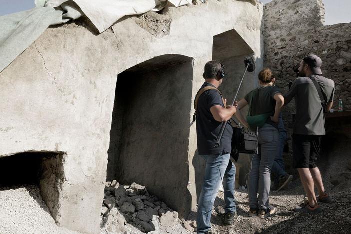 Volcanologist Professor Chris Jackson discovers evidence of the deadly pyroclastic flow.