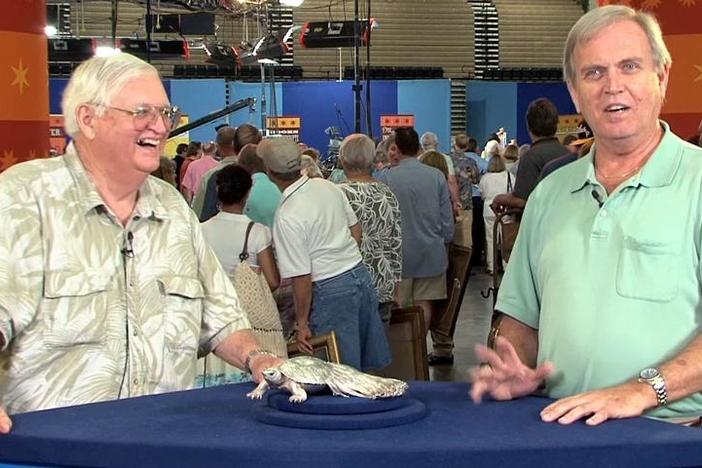 This duo indulges in some friendly banter after the appraisal of a silver tortoise!