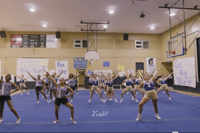 Thrilla in the Villa! Late night practice with the joint cheer squads from Ville Platte.