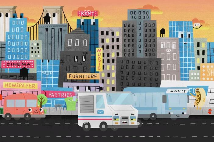 Carry delivers mail across the city, exploring the many types of places along his route.