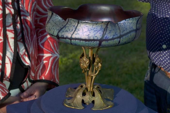 Appraisal: Loetz-style Glass & Bronze Compote, ca. 1900