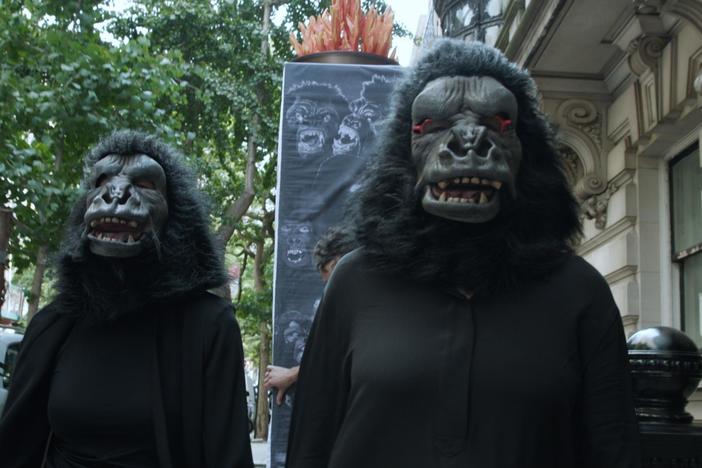 Guerrilla Girls engage the public in their battle against discrimination in the art world.