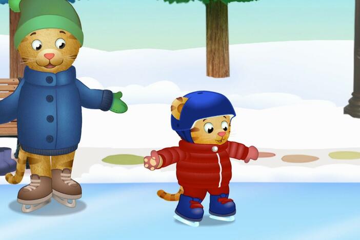 Daniel tries ice skating a little at a time.