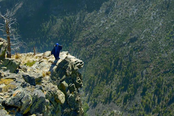 Jeff Shapiro takes a wingsuit flight in the Bitterroot Mountains.