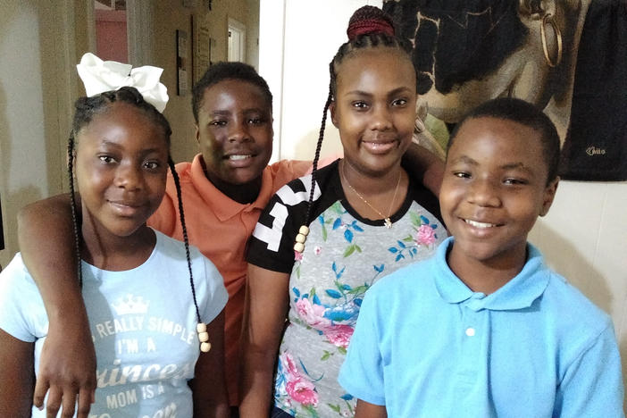 Victoria Gray, who underwent a landmark treatment for sickle cell disease last year, has been at home in Forest, Miss., with her three kids, Jadasia Wash (left), Jamarius Wash (second from left) and Jaden Wash.