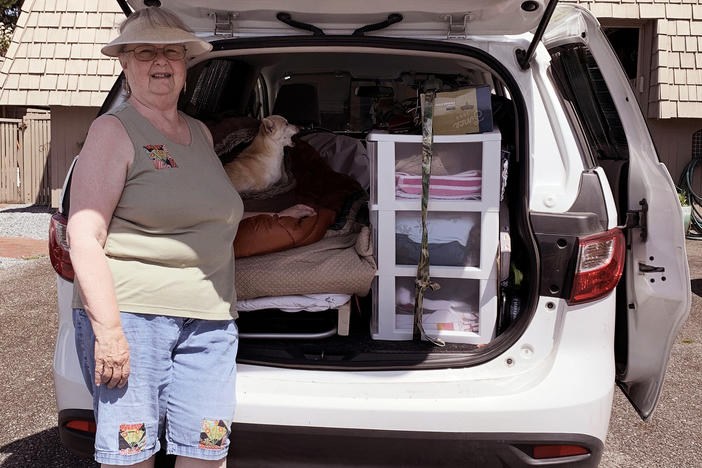 Lavon (shown here before the pandemic hit) considers herself fortunate compared to other people without housing.