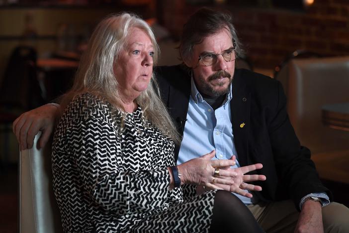 Ingrid Wall and Joachim Wall, parents of murdered journalist Kim Wall, are interviewed at the inaugural grant ceremony for The Kim Wall Memorial Fund at Superfine on March 23, 2018 in New York City.