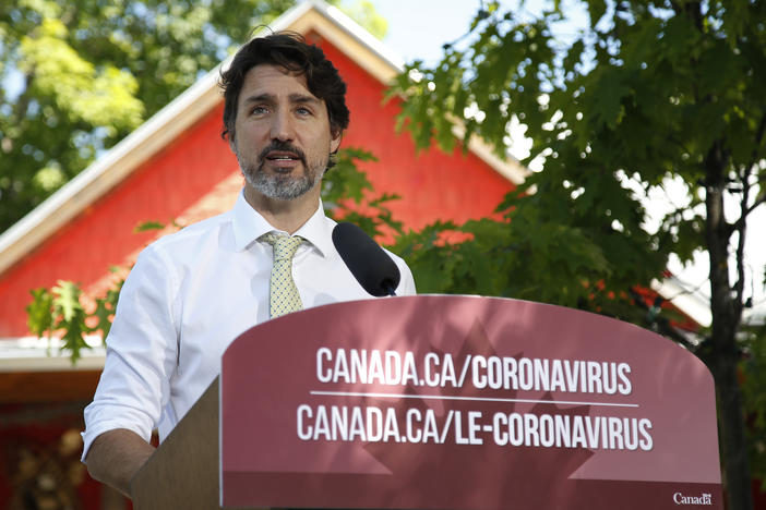 Canadian Prime Minister Justin Trudeau addresses a news conference last month in Chelsea, Quebec.