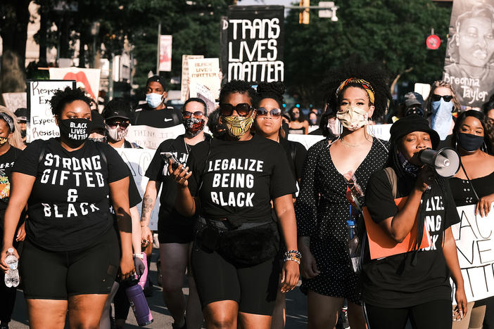 Protesters gather for the Black Women Matter "Say Her Name" march on July 3 in Richmond, Va.