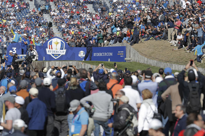 Tiger Woods tees off at the 2018 Ryder Cup in France. The biennial tournament, previously scheduled for this year, has been postponed to 2021.
