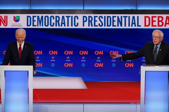Joe Biden and Bernie Sanders take part in a Democratic primary debate on March 15. After Biden wrapped up the presidential nomination, the two formed joint task forces to formulate policy recommendations on six big issues.