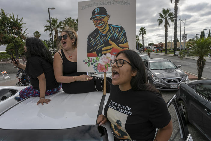 Activists and relatives of Andres Guardado, who was shot and killed by an LA County sheriff's deputy in Gardena, called for justice last month. An independent autopsy has found Guardado was shot five times in the back.