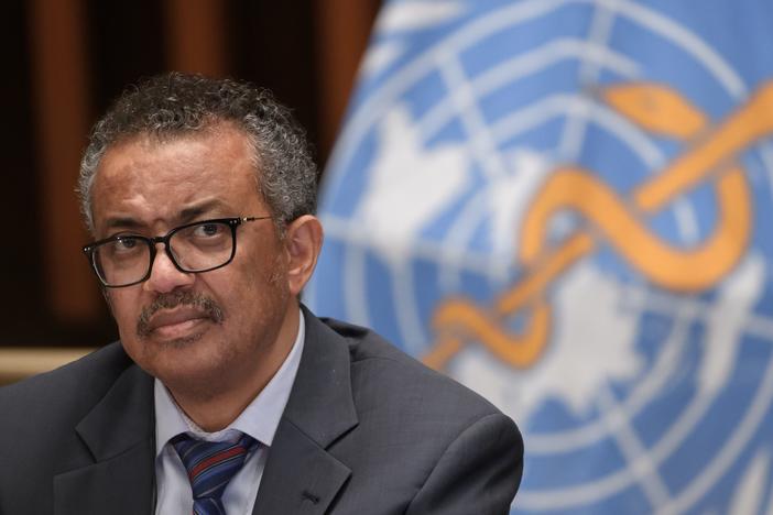 World Health Organization Director-General Tedros Adhanom Ghebreyesus at a meeting last week at WHO headquarters in Geneva. Tedros says the coronavirus "thrives on division."