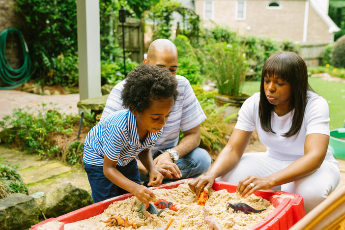 Spending quality time with kids and listening deeply to them is one way to help them tame anxiety. Here Mariano Noesi and Maryam Jernigan-Noesi play with their 4-year-old son Carter.  Jernigan-Noesi is a child psychologist.