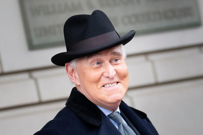 Roger Stone, seen here leaving a federal courthouse earlier this year in Washington, D.C., will not have to serve his three-year prison sentence for lying to Congress, witness tampering and obstruction of justice.