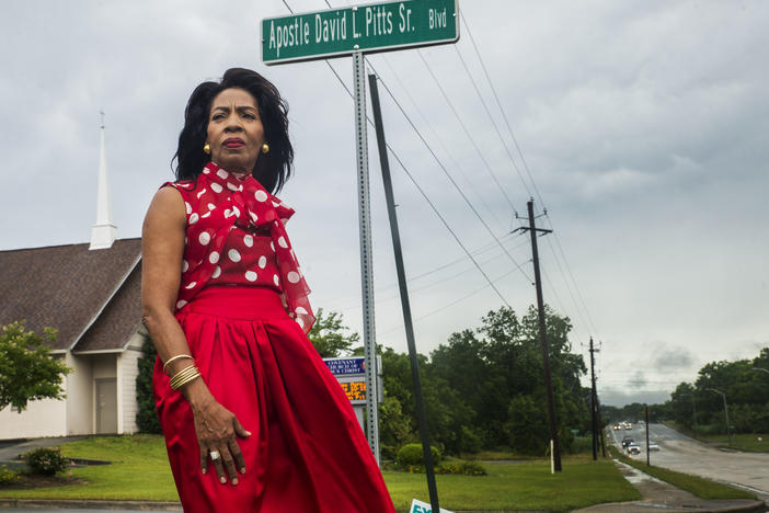 Angela Pitts by the street named for her husband of almost 40 years, David L. Pitts, Sr. near Covenant Church of Jesus Christ which he had pastored since the 1970s. Angela Pitts says the street is a monument to the work her husband did in Macon's Unionville neighborhood. It's a monument to her as well. "I was with him every step of the way," she said. 