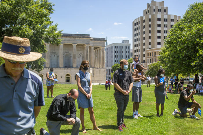 Rosa Parks Square was the site of an hour of prayer around racist violence, led by local leaders of many faiths, Sunday afternoon.. 