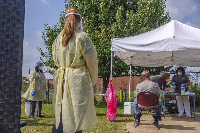 Mercer University in Macon conducted pop up coronavirus testing at a homeless day center after other labs turned people away for not having a car for "drive up" tests.