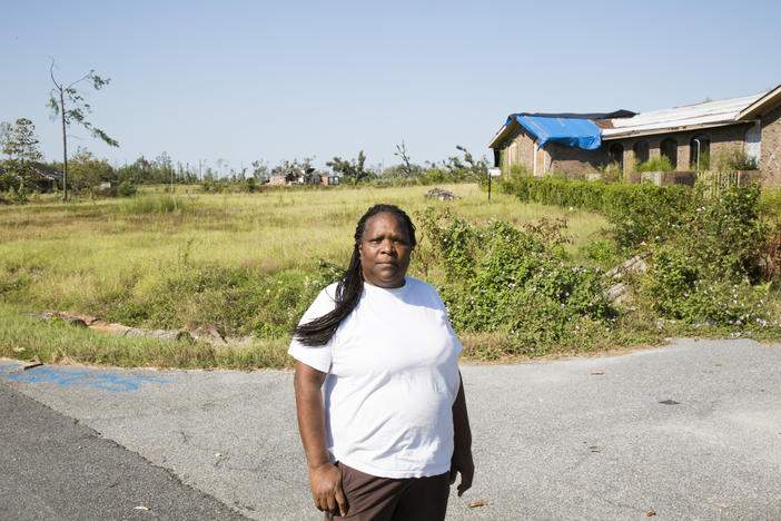Cary Westbrooks in front of her home in Radium Springs just outside Albany. The tornado that came through her neighborhood on January 22 left her house unlivable. Now she and the rest of Southwest Georgia are in the path of Hurricane Irma.