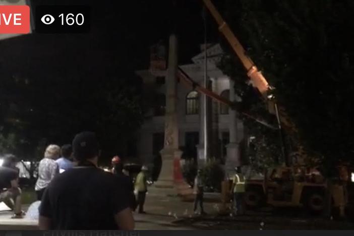 The Confederate monument in downtown Decatur was removed late Thursday.