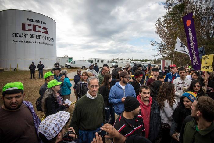 Demonstrators outside the Stewart Detention Center in Lumpkin, Georgia.