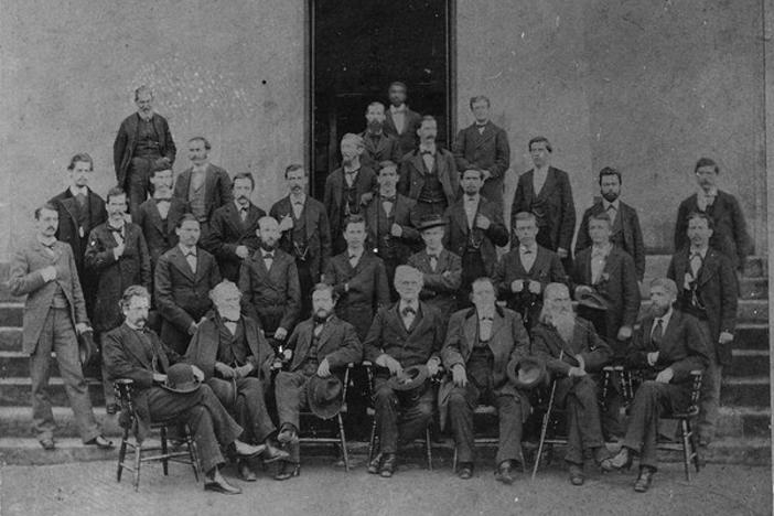 Grandison Harris stands in the back in this picture of the Georgia Medical College Class of 1877. 