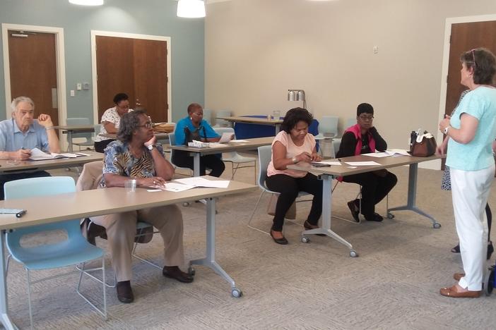 Edel Institute instructor Kathleen Schaefer teaches a class on techniques to help with caregiving.