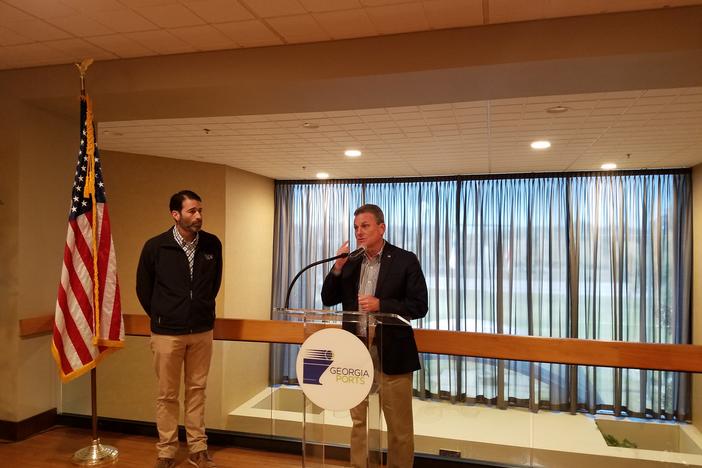 Rep. Buddy Carter (R-GA) and Rep. Garret Graves (R-LA) discuss the Savannah Harbor Expansion Project after touring the Port of Savannah.