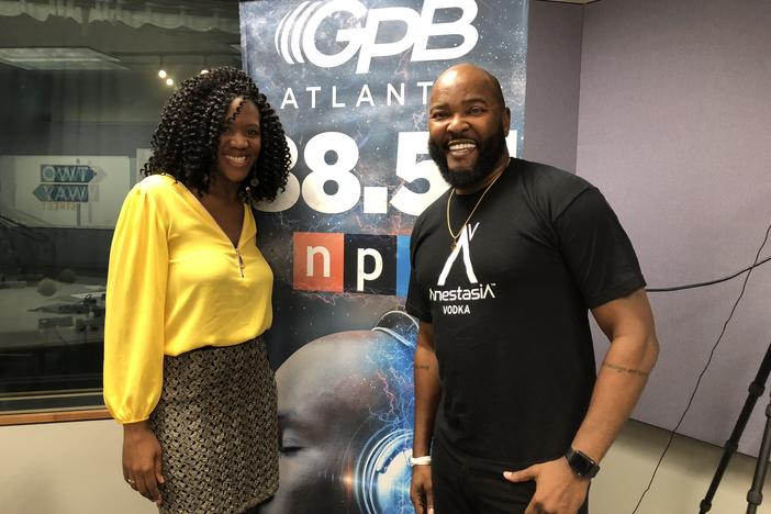 GPB's Leah Fleming (left) interviews Georgia Radio Hall of Famer Ryan Cameron (right). 