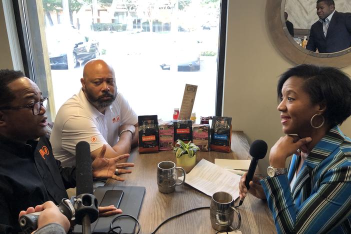 Deron Moreman and Ricardo Richardson speak with GPB's Leah Fleming at Rosie's Coffee Cafe in Atlanta