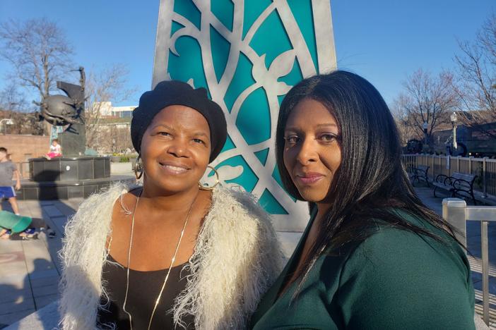 Carla Griffin (left) and Alysa Armstrong-Gibbs (right) were among the mothers who went to court to support Diana Elliott's hearing for leaving her disabled son at Grady Memorial Hospital in Atlanta.