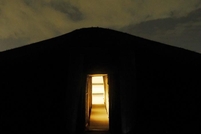 The entrance to the Earth Lodge, a one of a kind feature for its time period, at Ocmulgee Mounds National Historical Park in Macon. 