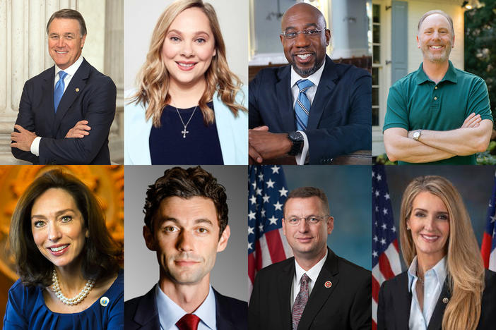 Candidates include (from top left to bottom right) incumbent Sen. David Perdue, Democrats Sarah Riggs Amico, Raphael Warnock, Matt Lieberman, Teresa Tomlinson and Jon Ossoff, Rep. Doug Collins (R-Gainesville) and incumbent Sen. Kelly Loeffler (R-Ga.)