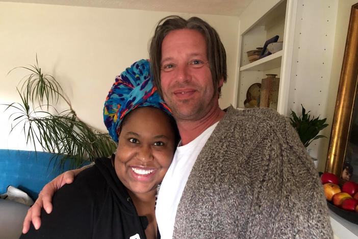 Podcast host Kalena Boller with Ryan Christopher Taylor, who works to identify the best locations for film and TV projects.